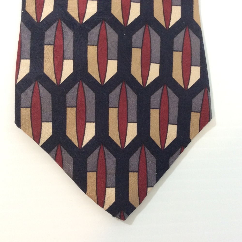Louis Feraud Tie Necktie Mens Silk USA 4 in Burgundy Black Tan Gray